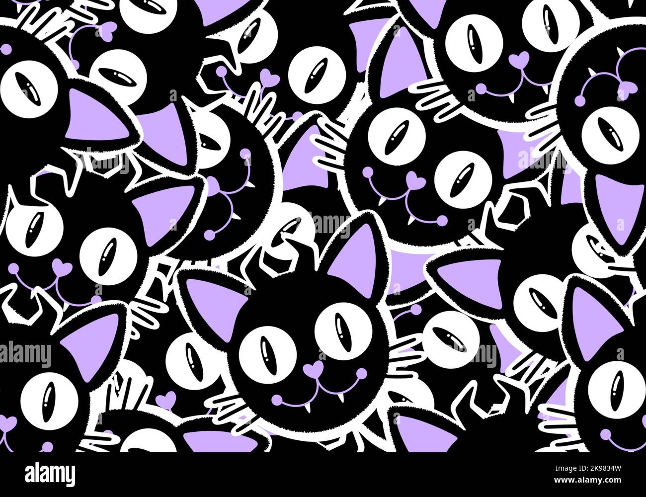 Halloween black cats seamless cartoon monsters pattern for wrapping ...