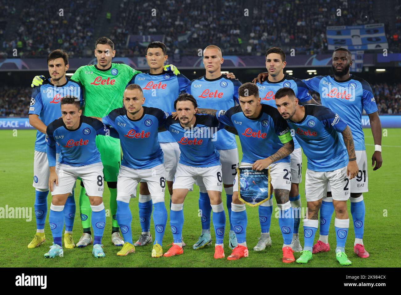 Napoli, Italy. 26th Oct, 2022. Napoli players pose for a team photo during the Champions League Group A football match between SSC Napoli and Rangers FC at Diego Armando Maradona stadium in Napoli (Italy), October 26th, 2022. Photo Cesare Purini/Insidefoto Credit: Insidefoto di andrea staccioli/Alamy Live News Stock Photo
