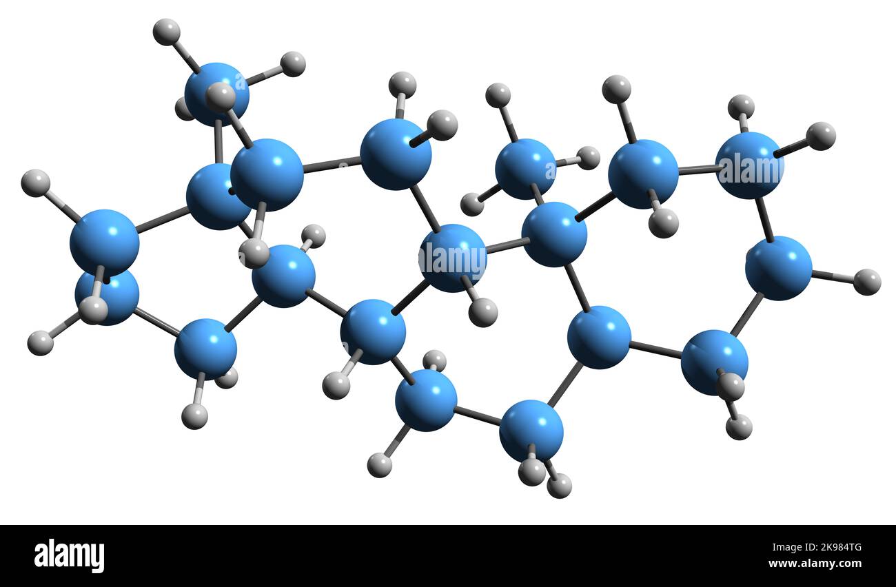 3D image of Androstane skeletal formula - molecular chemical structure of  steroidal hydrocarbon isolated on white background Stock Photo