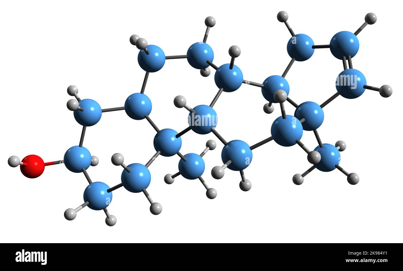3D image of Androstenol skeletal formula - molecular chemical structure of steroidal pheromone and neurosteroid isolated on white background Stock Photo