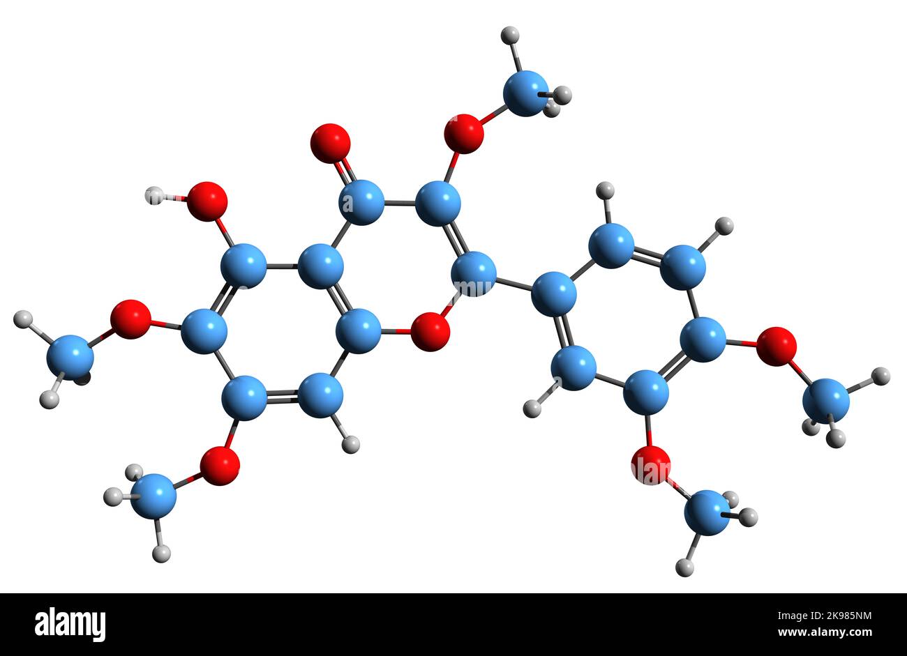 3D image of Artemetin skeletal formula - molecular chemical structure of Penta-O-methylquercetagetin isolated on white background Stock Photo