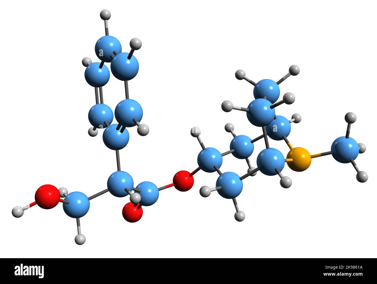 3D image of Atropine skeletal formula - molecular chemical structure of  tropane alkaloid isolated on white background Stock Photo