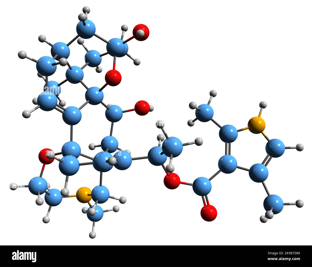 3D image of Batrachotoxin skeletal formula - molecular chemical structure of neurotoxic steroidal alkaloid isolated on white background Stock Photo