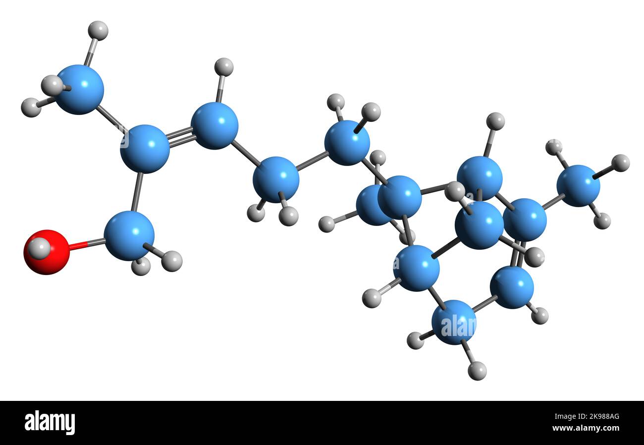 3D image of Bergamotol skeletal formula - molecular chemical structure of Citrus bergamia phytochemical isolated on white background Stock Photo
