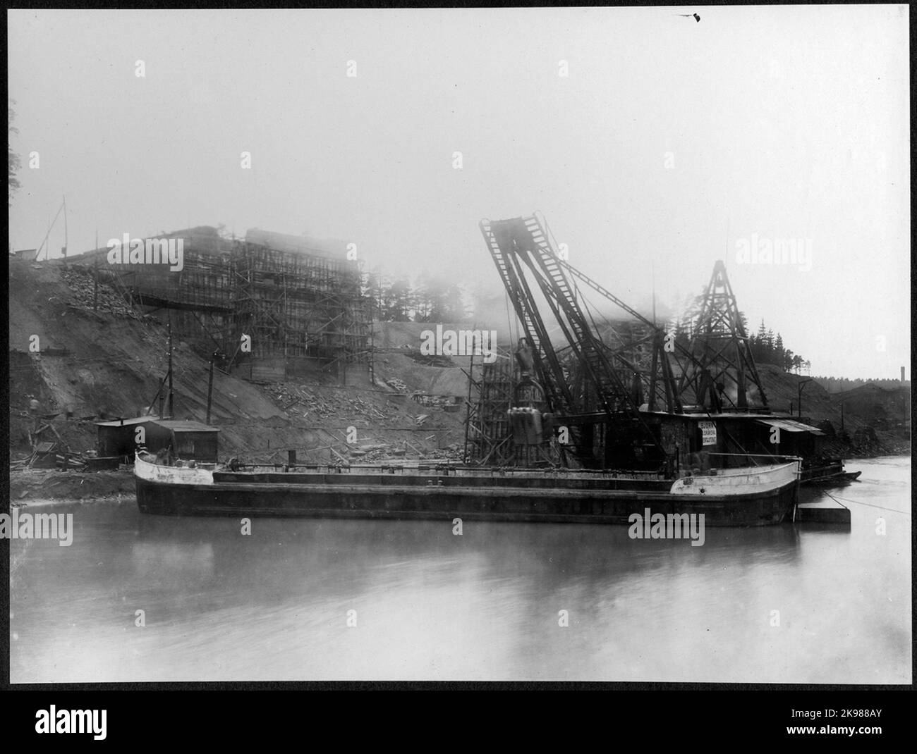The bridge construction for the double track over the channel between ...