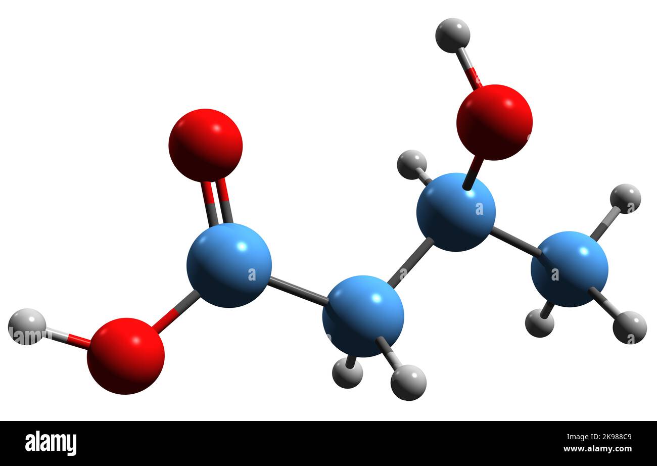 3D Image Of Beta-Hydroxybutyric Acid Skeletal Formula - Molecular ...