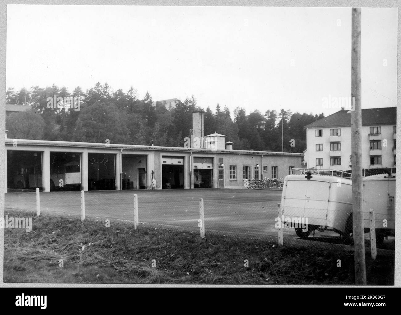 Trailers outside the bus garage Stock Photo Alamy