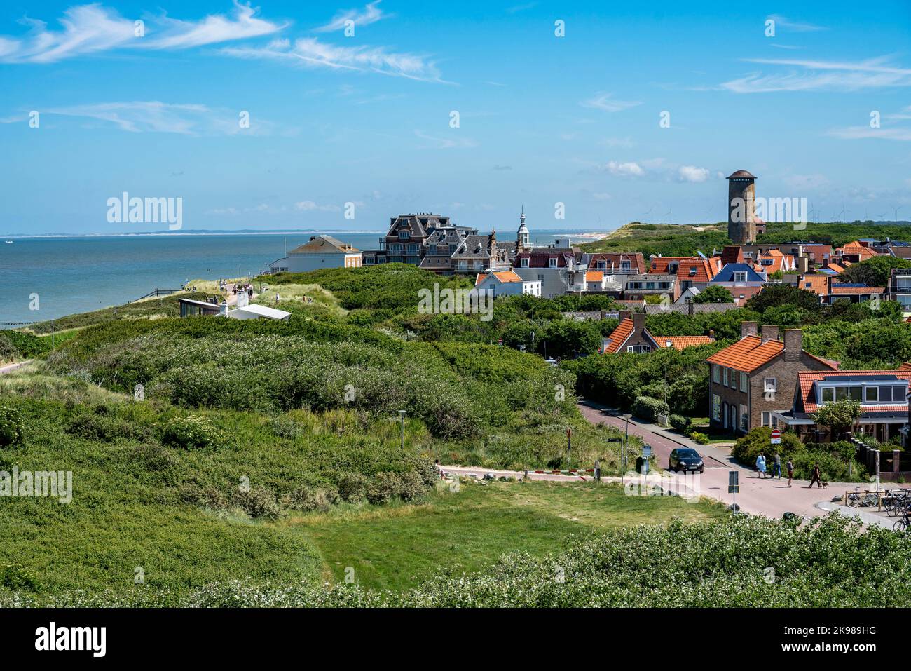 The village Domburg in Zeeland, seaside resort, coast, dune landscape, water tower, Netherlands Stock Photo
