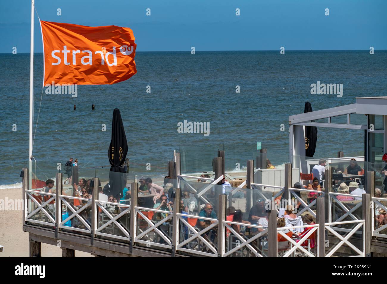 Domburg in Zeeland, seaside resort, coast, dunes, beach, beach hut Strand90, restaurant, Netherlands Stock Photo