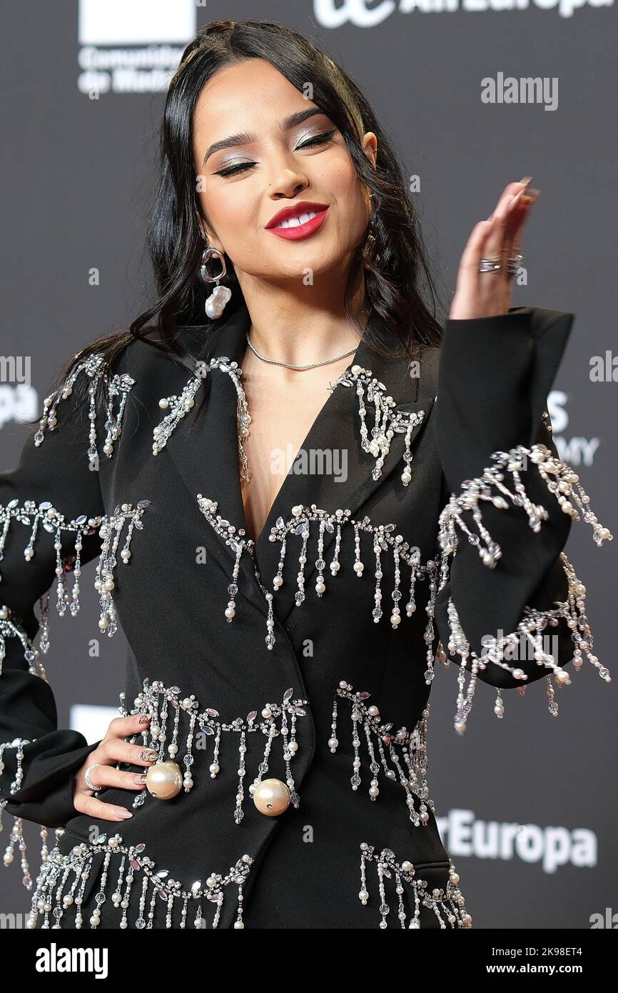 Madrid, Spain. 26th Oct, 2022. American singer Rebbeca Marie Gómez?, known artistically as Becky G poses during the photocall of the Latin Grammy Acoustic Concert to honor this year's Latin GRAMMY nominees at the Plaza de Toros de las Ventas in Madrid. Credit: SOPA Images Limited/Alamy Live News Stock Photo