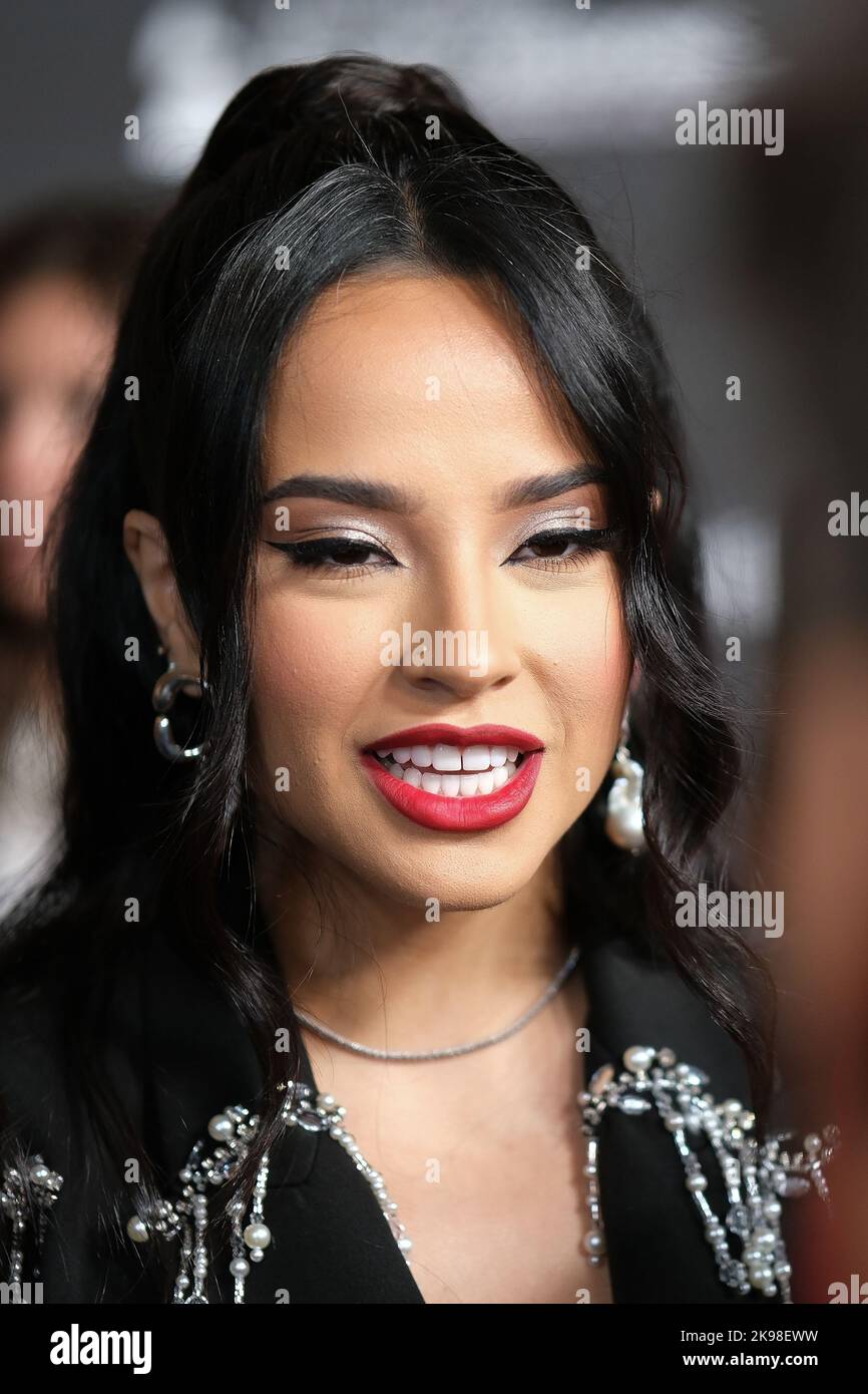 Madrid, Spain. 26th Oct, 2022. American singer Rebbeca Marie Gómez?, known artistically as Becky G poses during the photocall of the Latin Grammy Acoustic Concert to honor this year's Latin GRAMMY nominees at the Plaza de Toros de las Ventas in Madrid. Credit: SOPA Images Limited/Alamy Live News Stock Photo