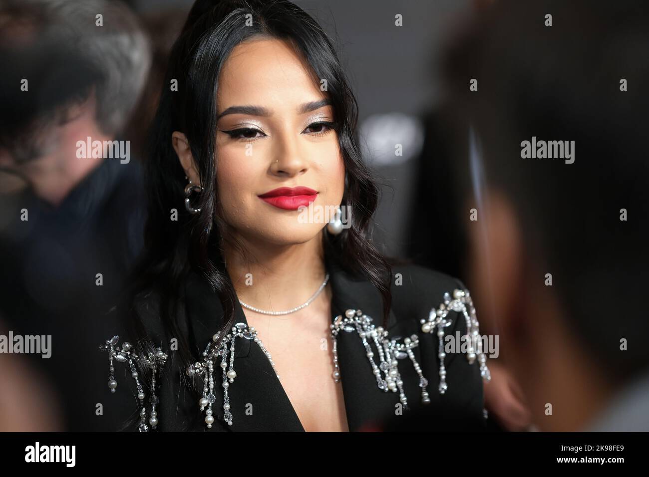 Madrid, Spain. 26th Oct, 2022. American singer Rebbeca Marie Gómez?, known artistically as Becky G poses during the photocall of the Latin Grammy Acoustic Concert to honor this year's Latin GRAMMY nominees at the Plaza de Toros de las Ventas in Madrid. (Photo by Atilano Garcia/SOPA Images/Sipa USA) Credit: Sipa USA/Alamy Live News Stock Photo