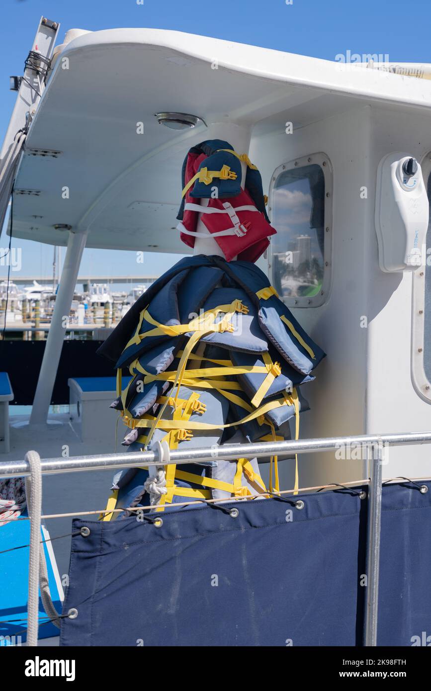 Life Jackets on a boat Stock Photo Alamy