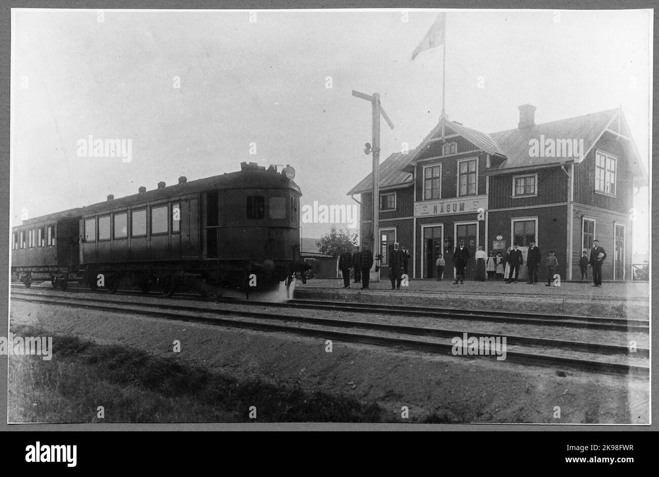 Steam car at Näsum station. Sölvesborg-Olofström-Älmhults Railway, Soe Ångvagn 1. Stock Photo