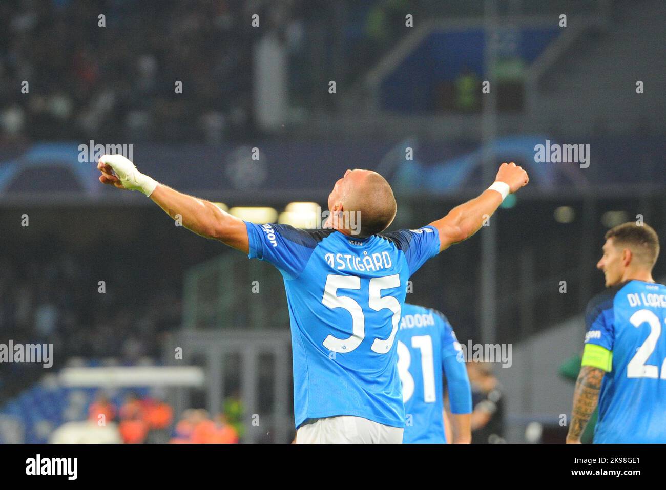 Naples, Italy, 26/10/2022. Leo Ostigard of SSC Napoli celebrates after