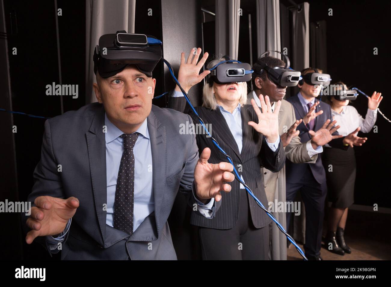 Happy man wearing VR glasses Stock Photo