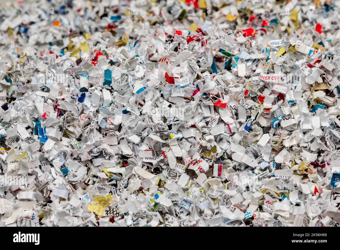 Pile of shredded paper. Document shredding, identity theft and recycling concept Stock Photo
