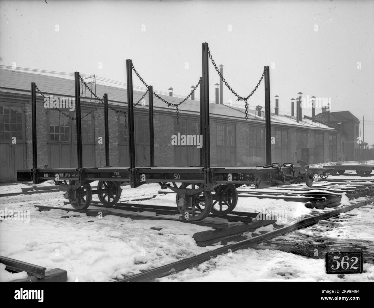 Freight wagon manufactured by the limited company Svenska Railway workshops, ASJ, for Sulfit AB Ljusnan, Vagnlittra NN 50. Stock Photo