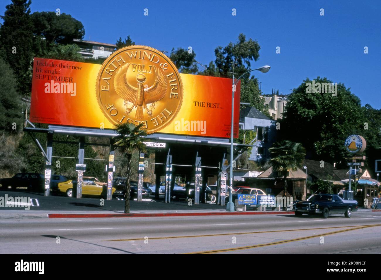 Earth Wind and Fire, The Best Of, album billboard on the Sunset Strip, Los Angeles, CA., USA, Nov. 1978 Stock Photo