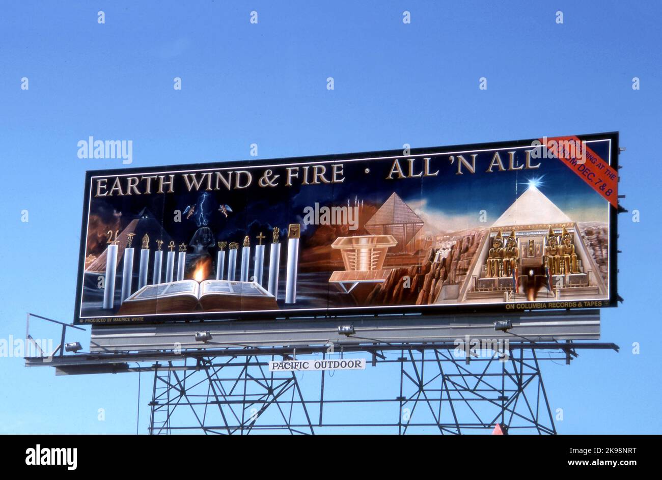 Earth Wind and Fire billboard for the album All N All on the Sunset Strip in Los Angeles, CA, USA, 1977 Stock Photo