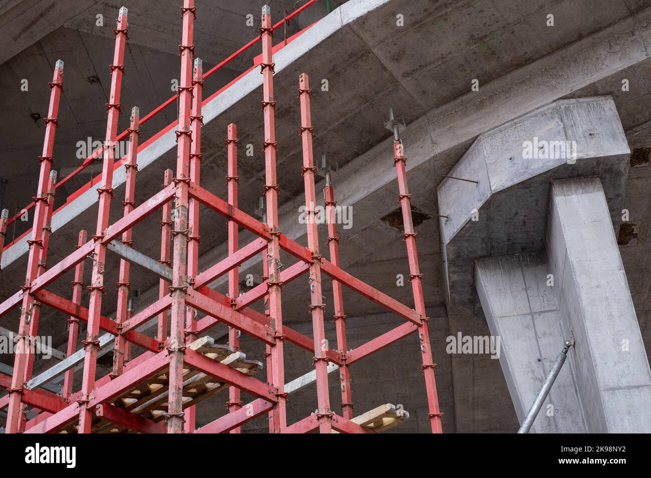 Scaffolding at the beginning on the construction site. Assembled