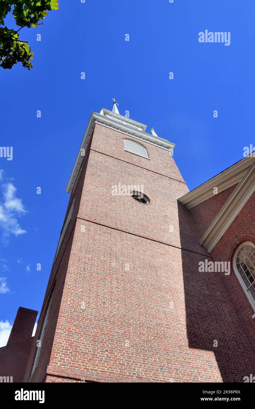 Boston, Massachusetts, USA. The Old North Church, built in 1723, was inspired by the works of English architect Christopher Wren. Stock Photo