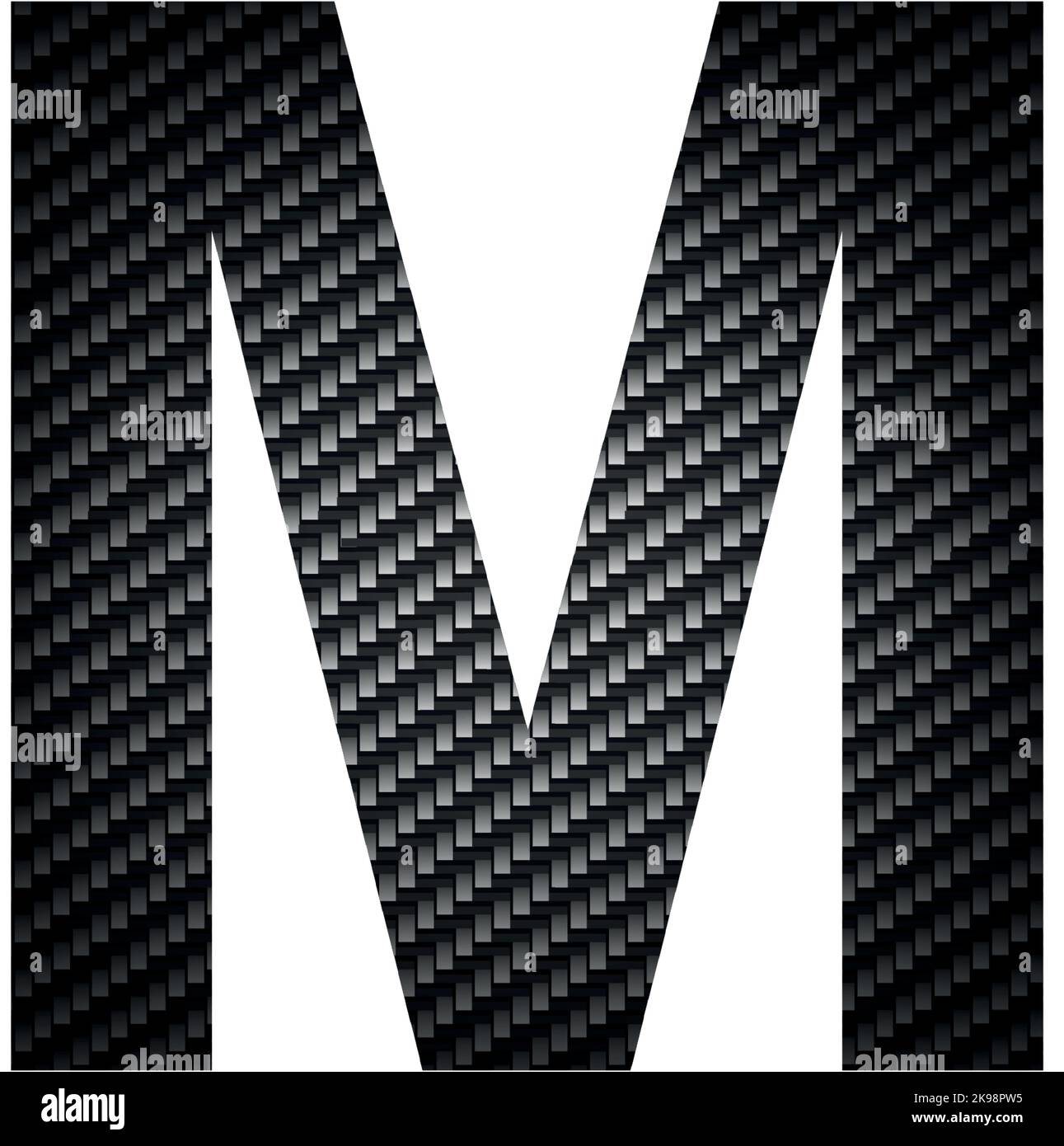 English alphabet letter M, carbon dark texture on white background ...