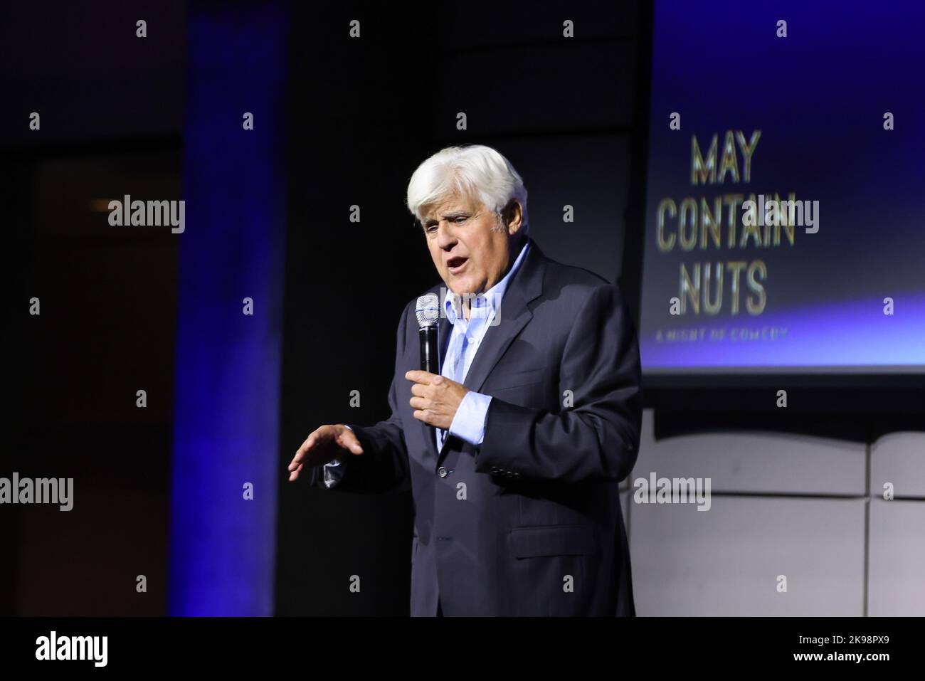 Los Angeles, California, USA.25th October, 2022. Comedian Jay Leno performs at the 'May Contain Nuts' A Night of Comedy Benefiting WeSpark Cancer Support Center at The Skirball Cultural Center in Los Angeles, California. Credit: Sheri Determan Stock Photo