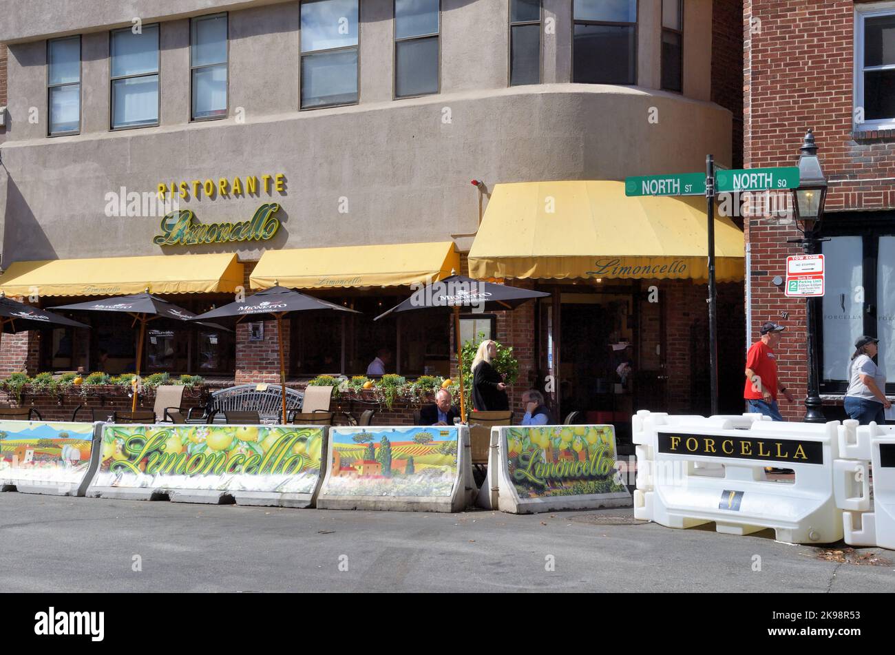 Boston, Massachusetts, USA. An Italian restaurant in Boston's North End neighborhood. Stock Photo