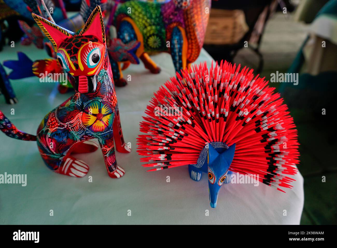 Carved painted wooden animals (alebrijes) on sale at Casa de las ...