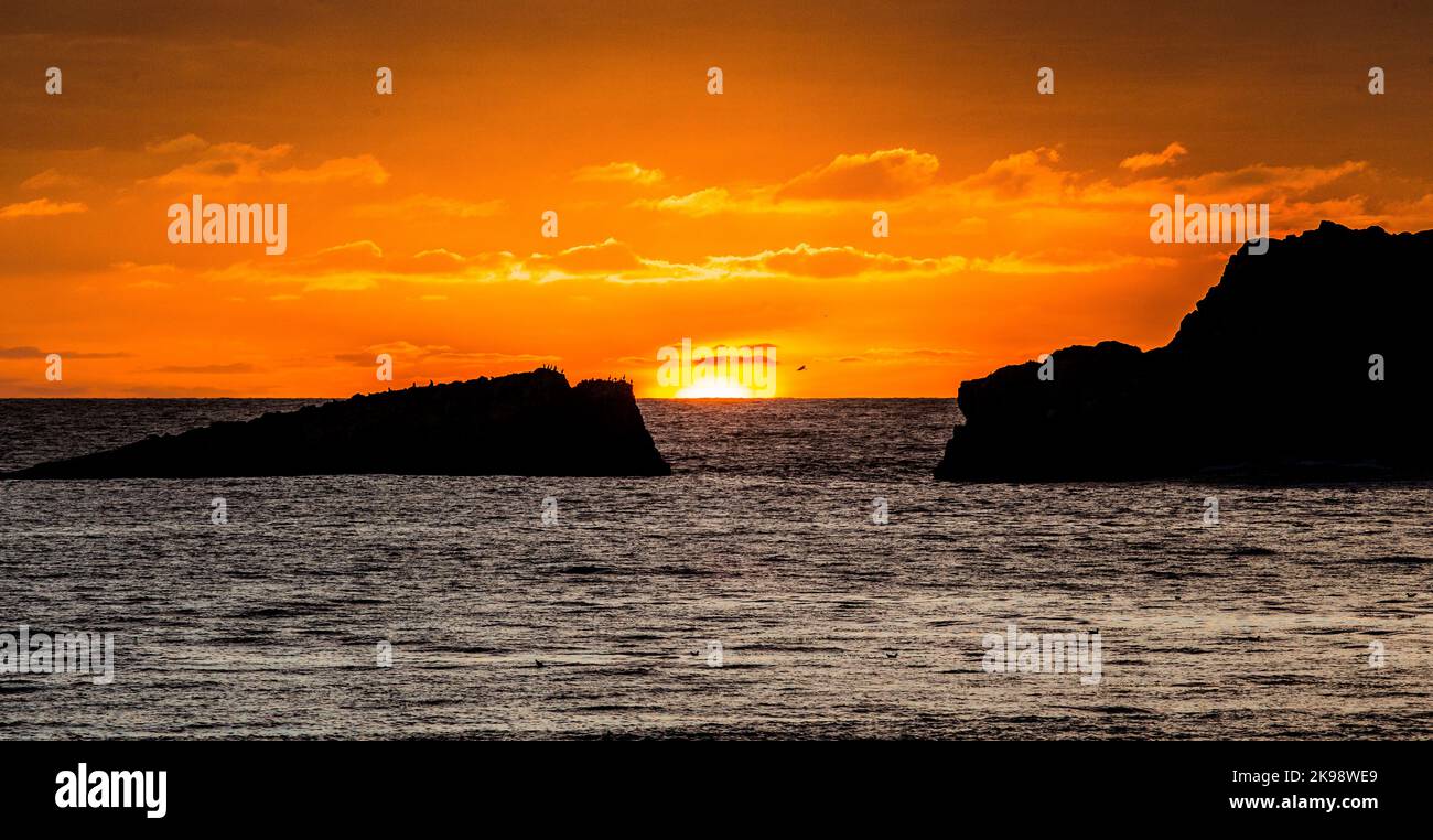 Ocean Sunset on the California central coast at Piedras Blancas, San Simeon Stock Photo