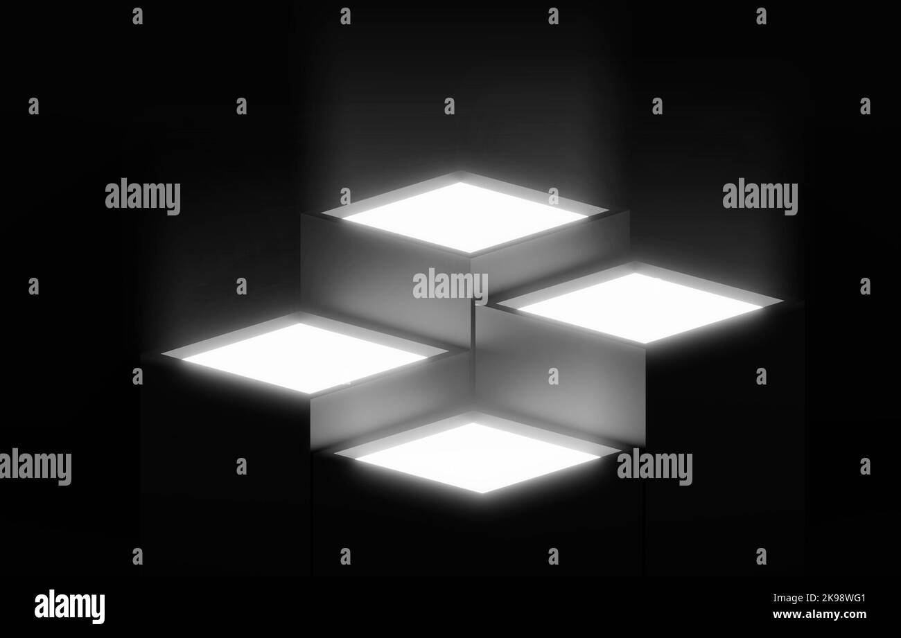 box opening with rays of light, high contrast image. 3d render Stock Photo