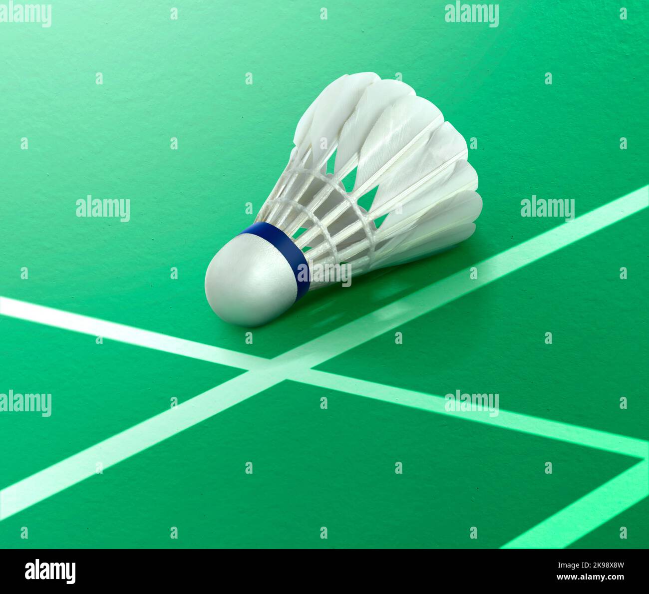 Indoor Badminton ball on green Badminton court Stock Photo Alamy