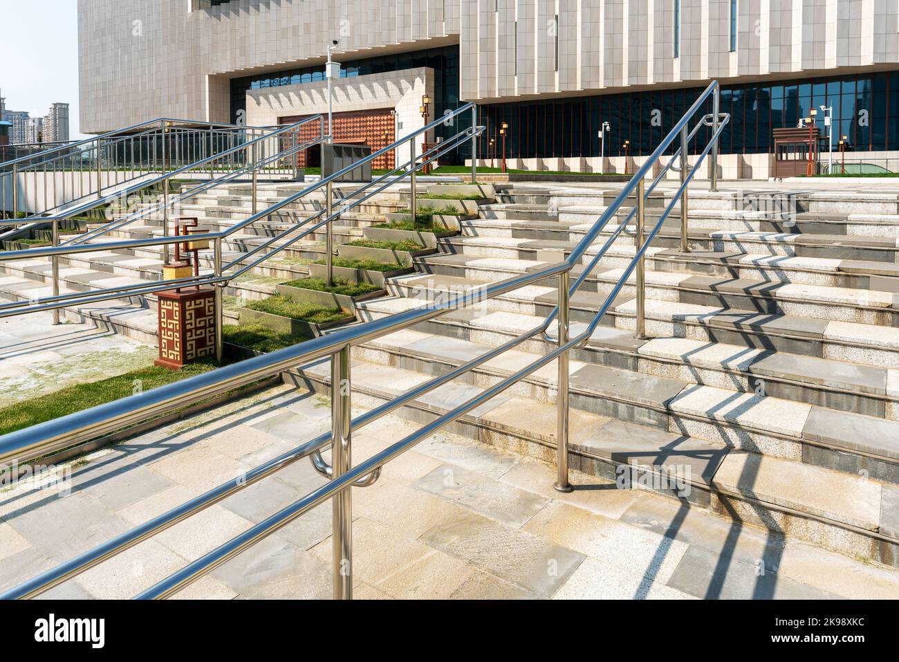 Close up and details of railing and stairs of a modern building Stock ...