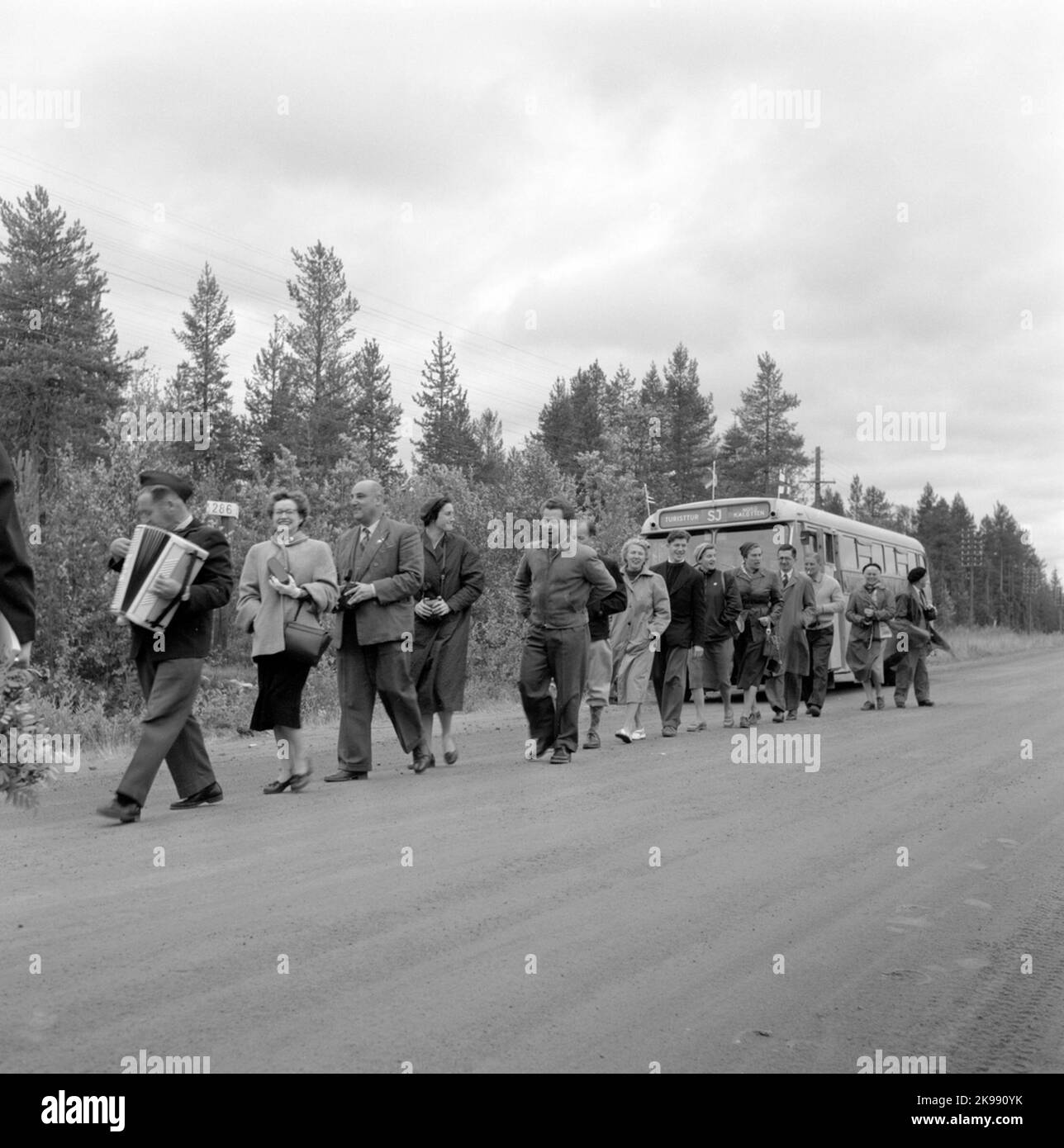Northern Captain. The Arctic Circle, the Road Rovaniemi - Ivalo Stock