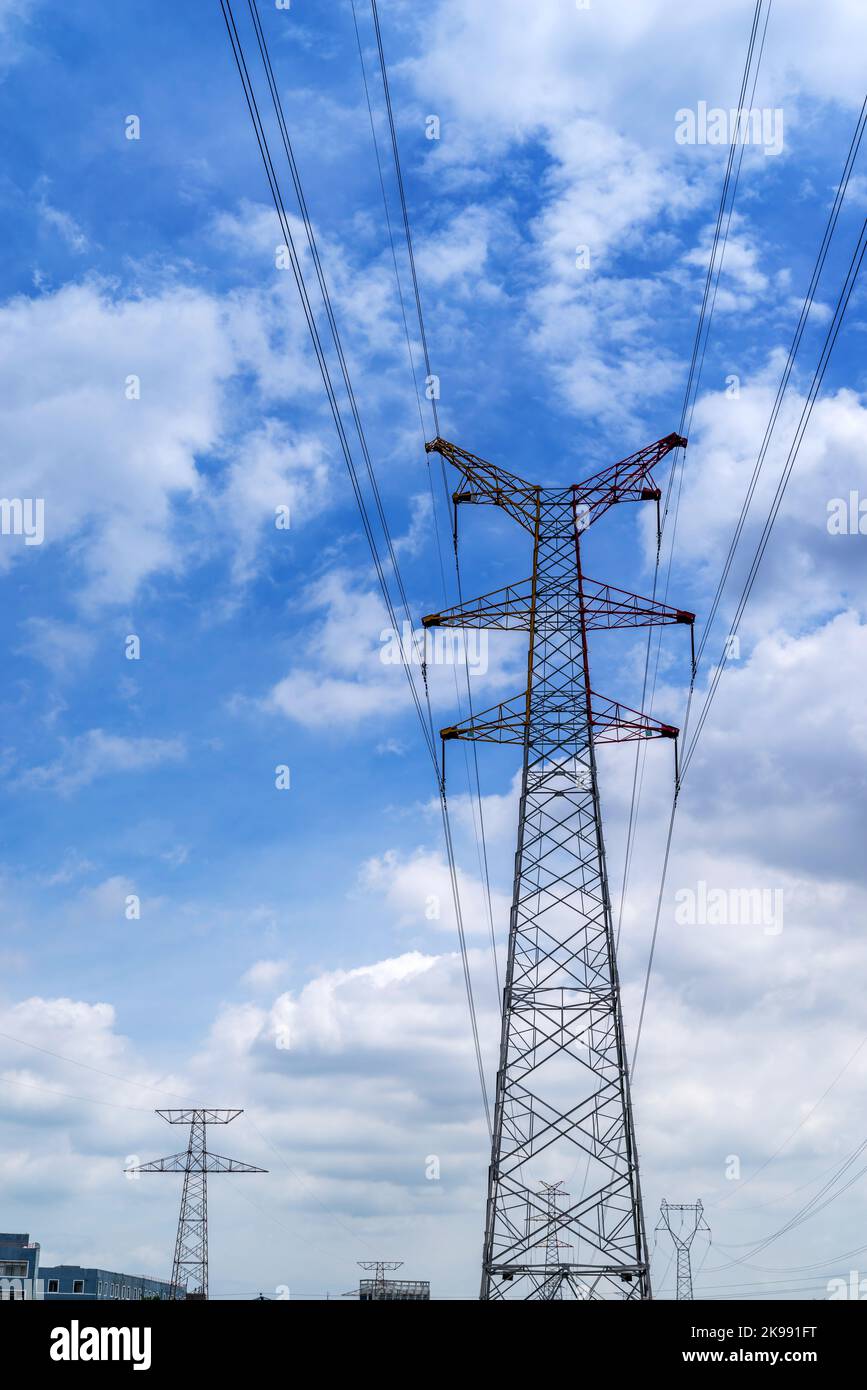high voltage post.High-voltage tower sky background Stock Photo - Alamy