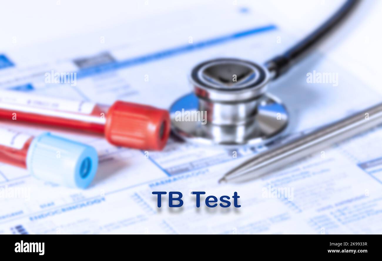 TB Test Testing Medical Concept. Checkup list medical tests with text and stethoscope Stock Photo