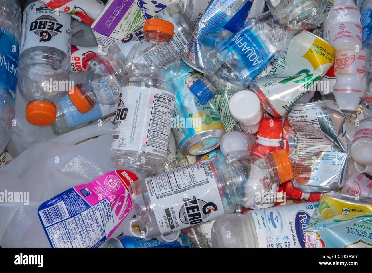 aluminum cans, background, bag, bin, black, clear plastic pet, closeup