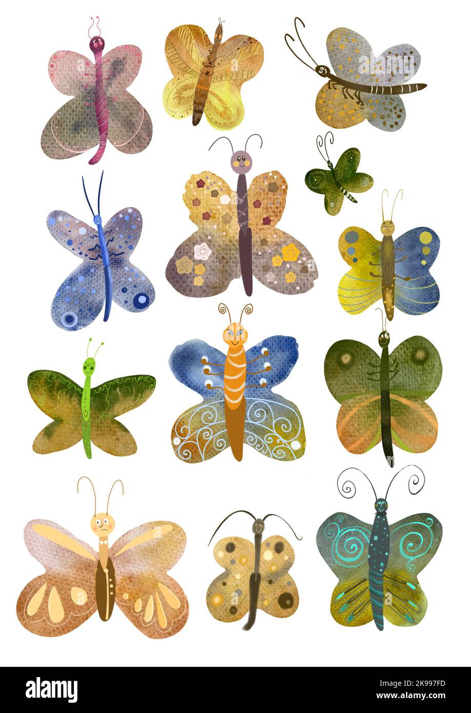 Autumn butterflies watercolor illustration collection isolated on white background Stock Photo