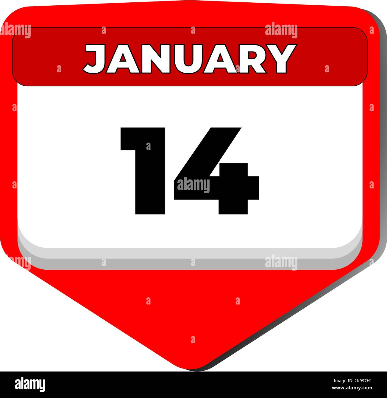 14 January vector icon calendar day. 14 date of January. Fourteenth day of January. 14th date number. 14 day calendar. Fourteen date Stock Vector