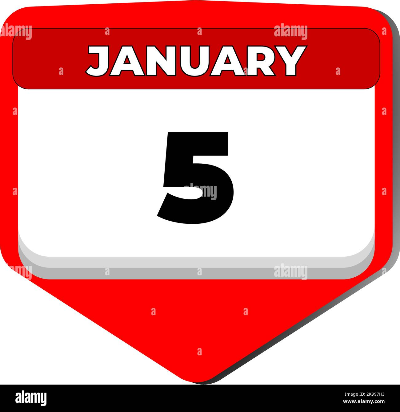 5 January vector icon calendar day. 5 date of January. Fifth day of