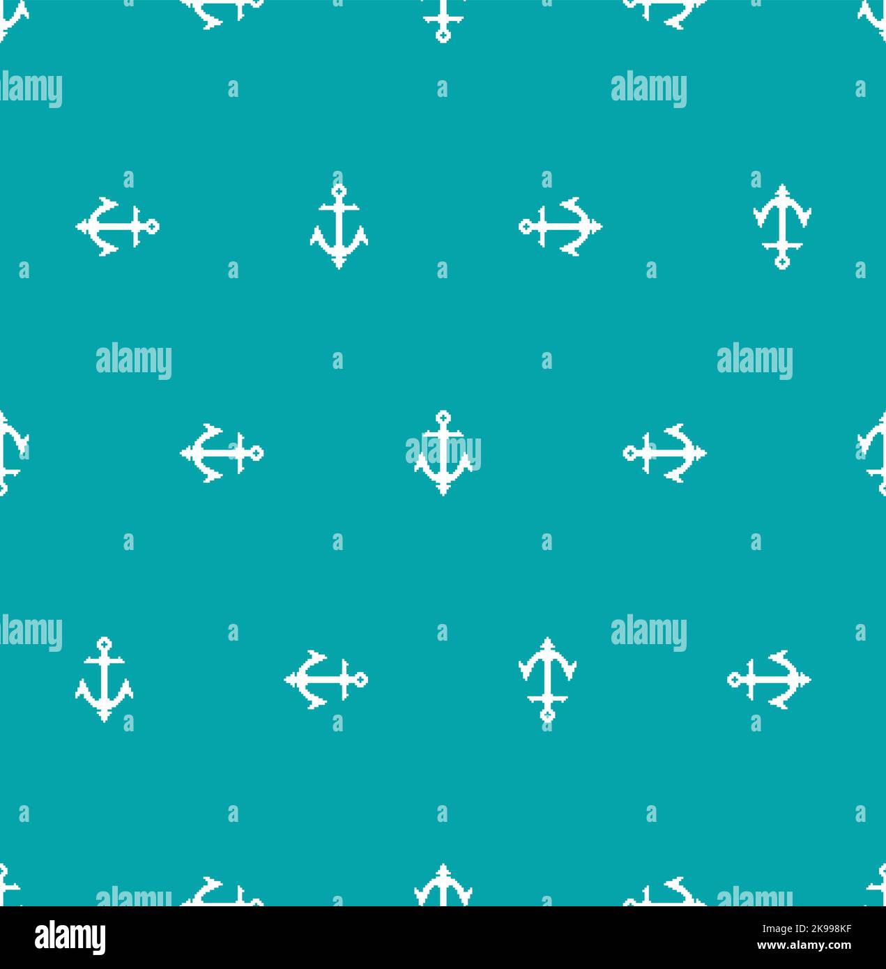 Anchor ship pixel art pattern seamless. 8 bit background Stock Vector