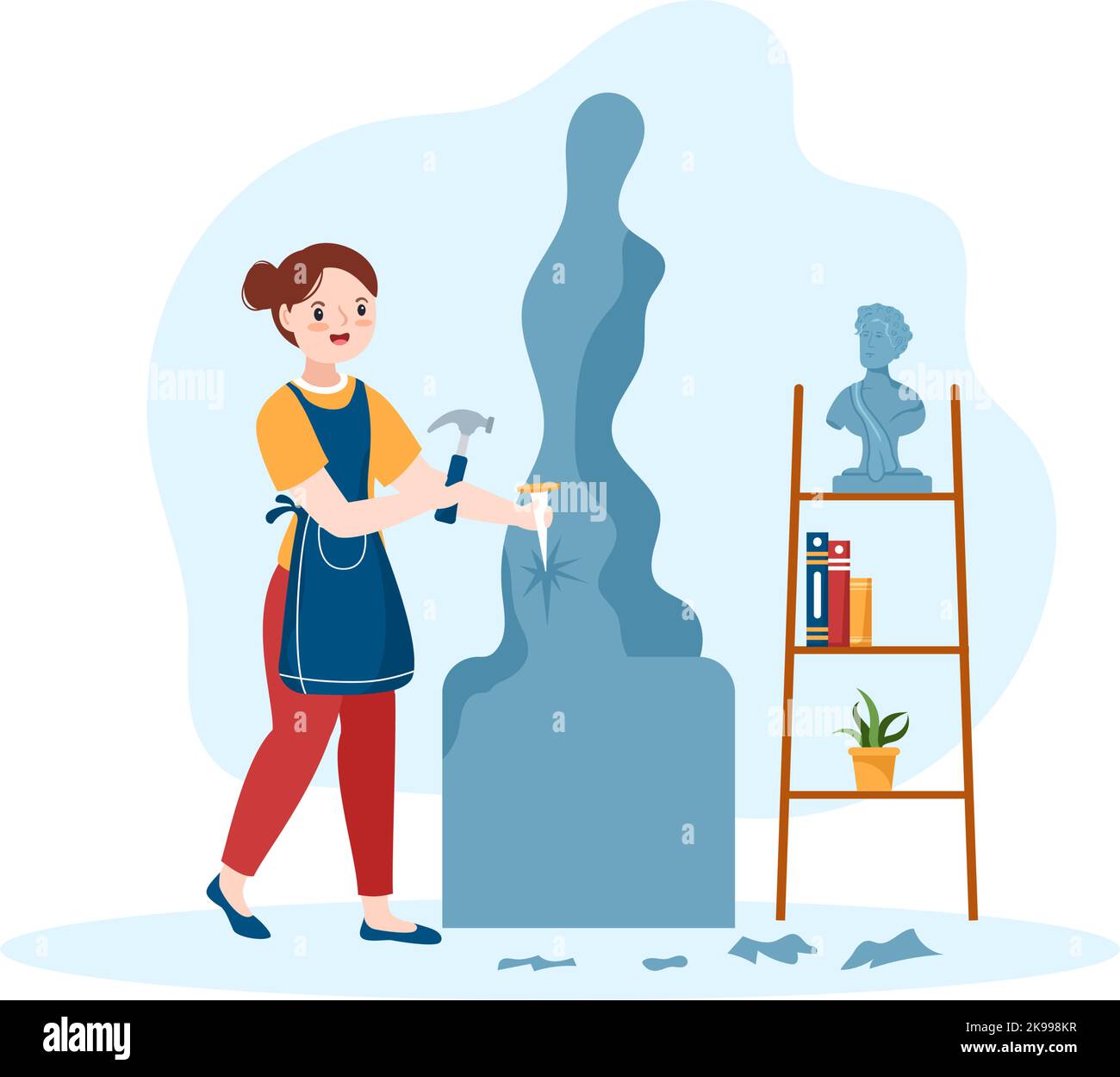 a Sculptor is Carving Sculpture to Form a Work and Will be on Display in the Museum on Flat Cartoon Hand Drawn Templates Illustration Stock Vector