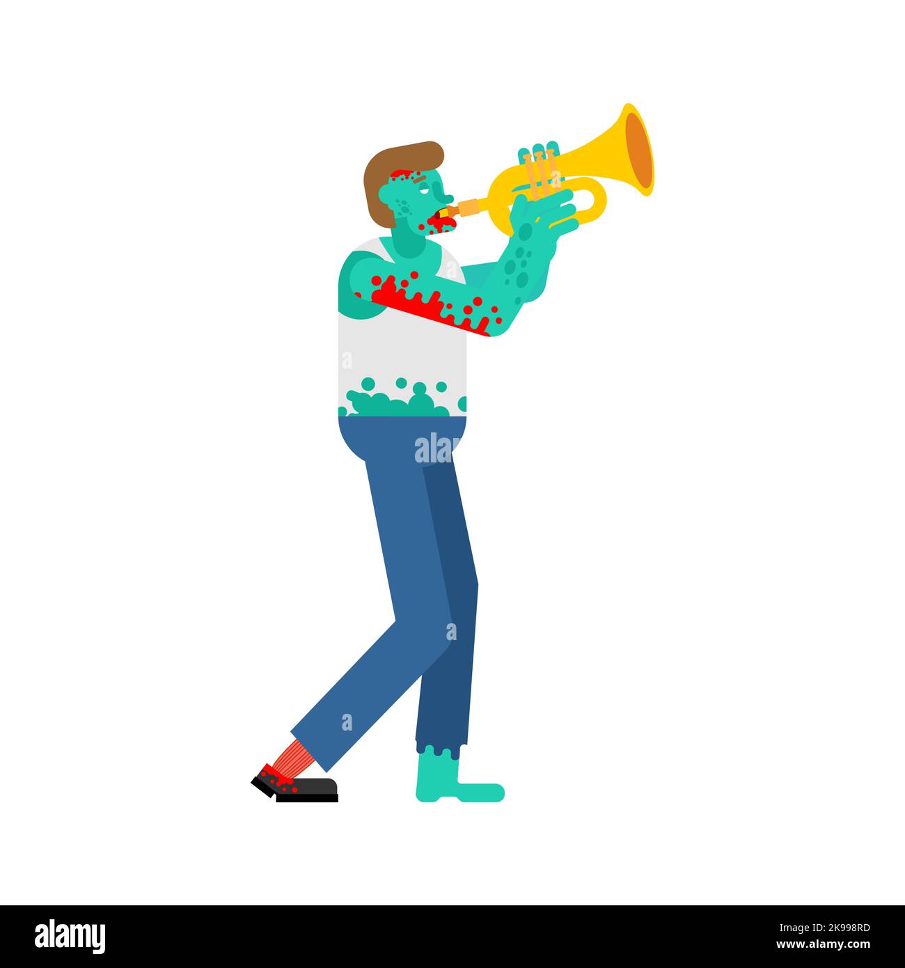 Zombie with trumpet. zombi musician. bugle and walking dead. Vector illustration Stock Vector