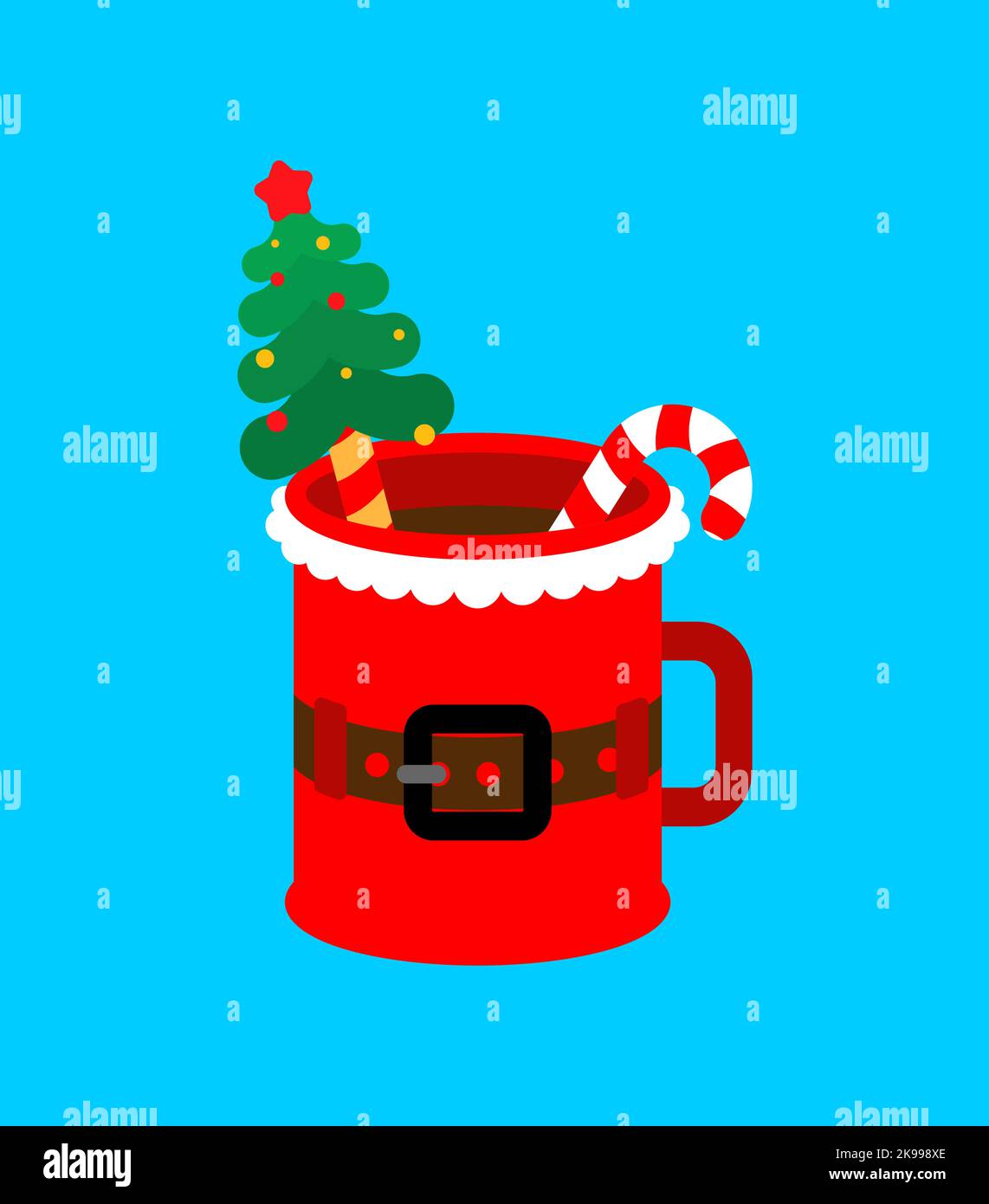 Santa red mug. Christmas red cup. New Year illustration. Stock Vector