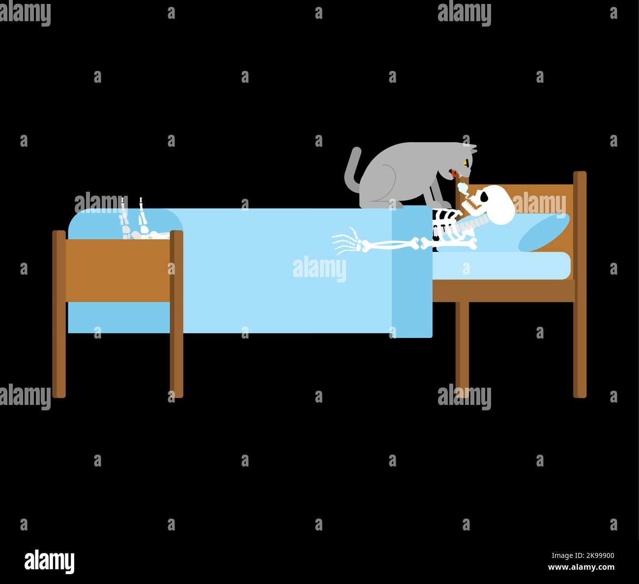 Cat steals skeleton breath. Cat take your breath Stock Vector Image