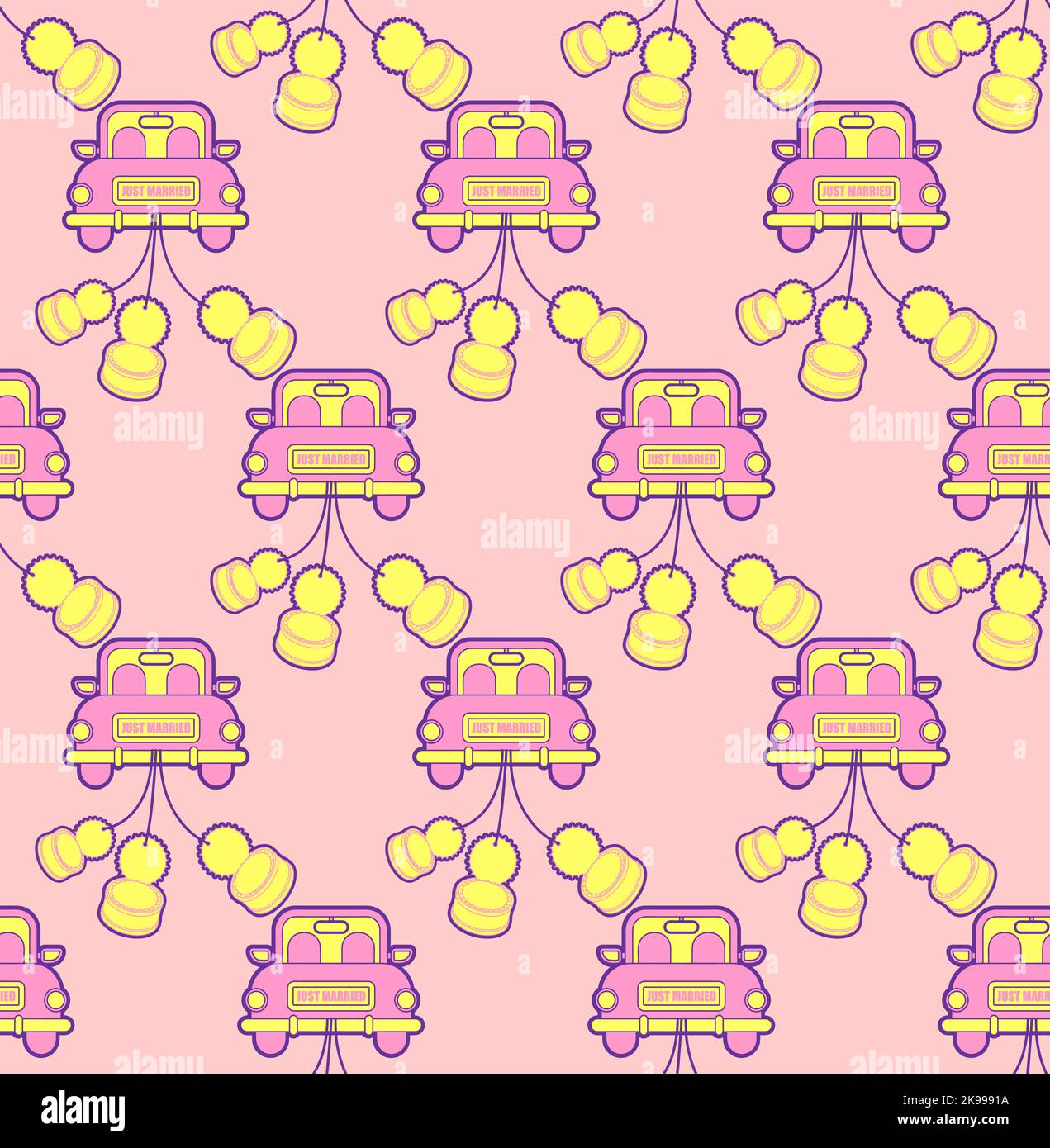 Just married car pattern seamless. Newlyweds car background Stock Vector