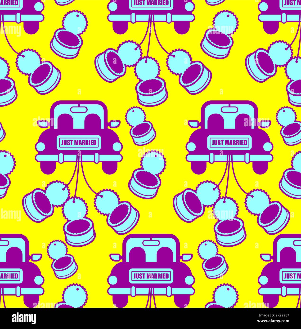 Just married car pattern seamless. Newlyweds car background Stock Vector