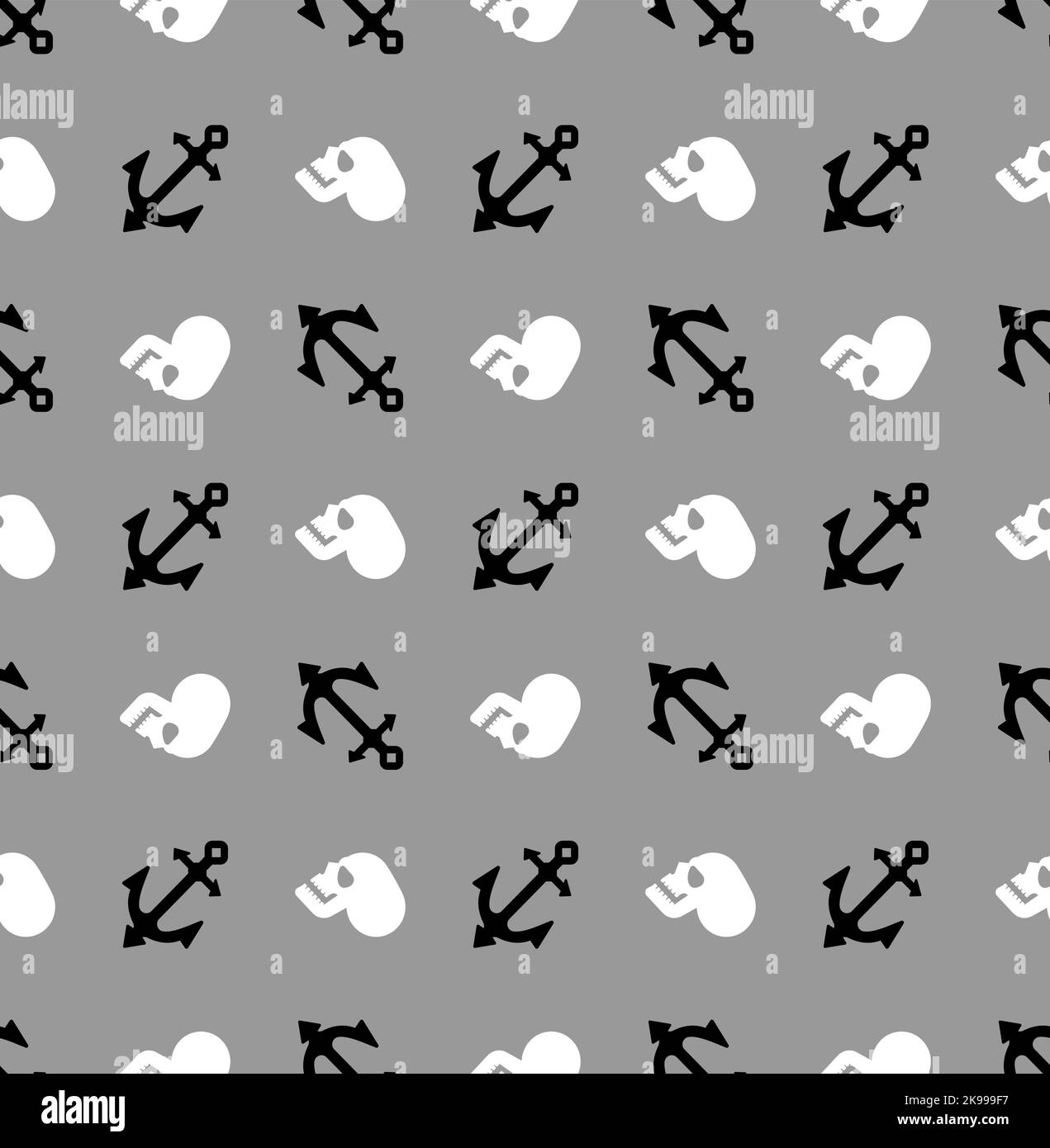 Anchor and skull pattern seamless. Baby fabric texture Pirate theme Stock Vector