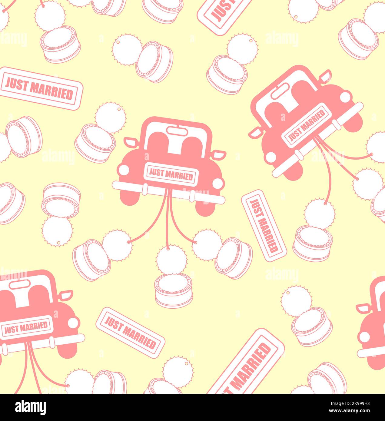 Just married car pattern seamless. Newlyweds car background Stock Vector